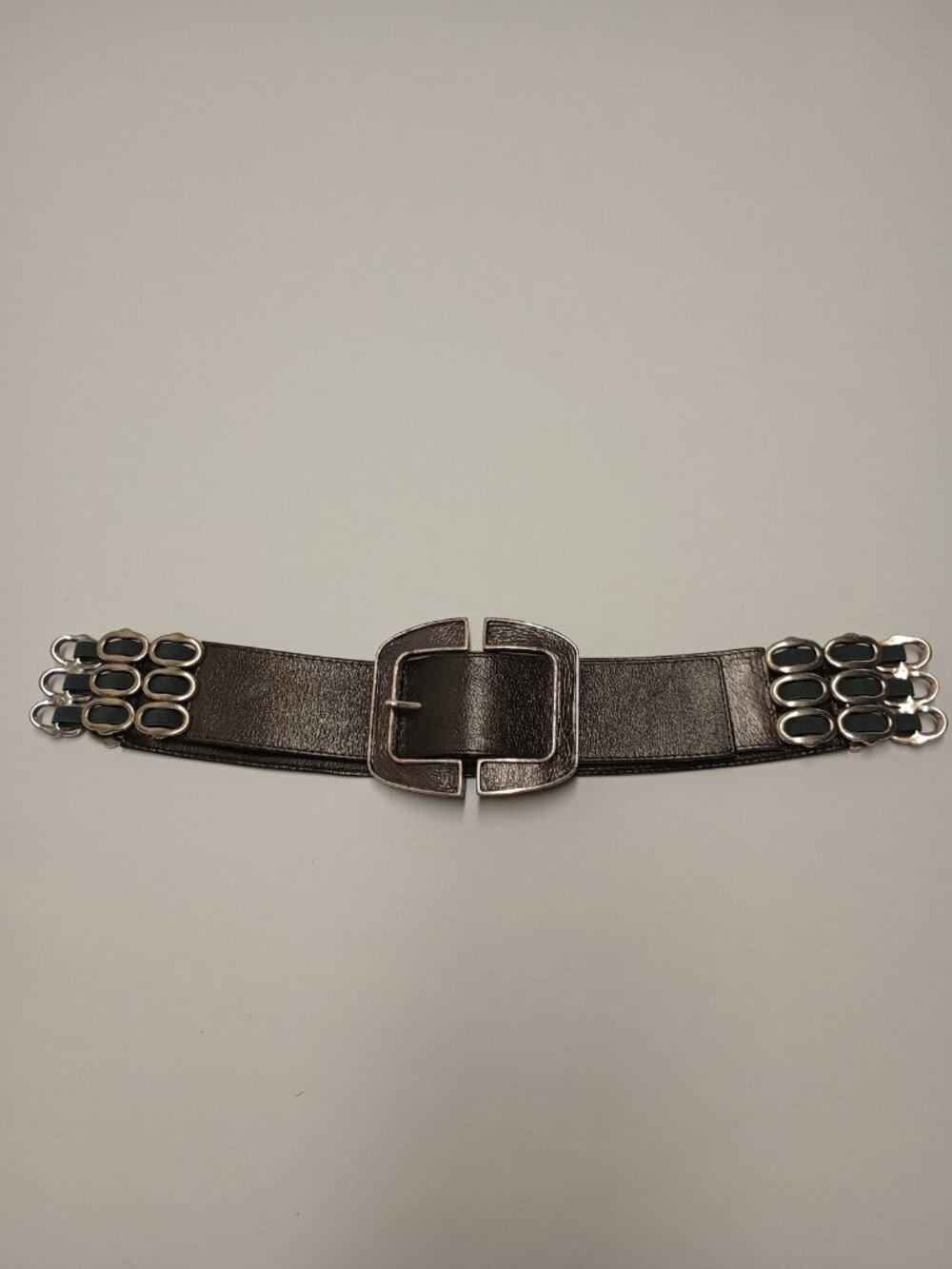 Suzi Roher Wide Leather Statement Belt Elasticized Side Panels Size Medium Plus